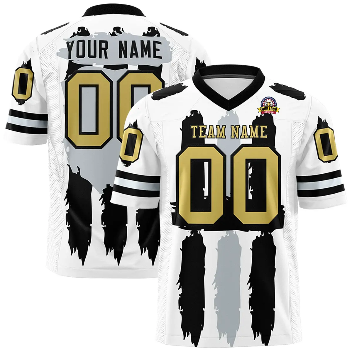 White Black and Silver Graffiti Flag Football Jersey