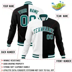 White Black Aqua Split Varsity Full-Snap Letterman Jacket 4