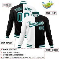 White Black Aqua Split Varsity Full-Snap Letterman Jacket 4