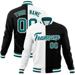 White Black Aqua Split Varsity Full-Snap Letterman Jacket 1