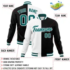 White Black Aqua Split Varsity Full-Snap Letterman Jacket 4
