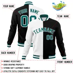 White Black Aqua Split Varsity Full-Snap Letterman Jacket 4