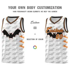 White Black Bat Pattern Halloween Basketball Jersey 3