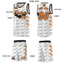 White Black Bat Pattern Halloween Basketball Jersey 5