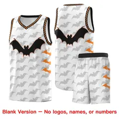 White Black Bat Pattern Halloween Basketball Jersey 7