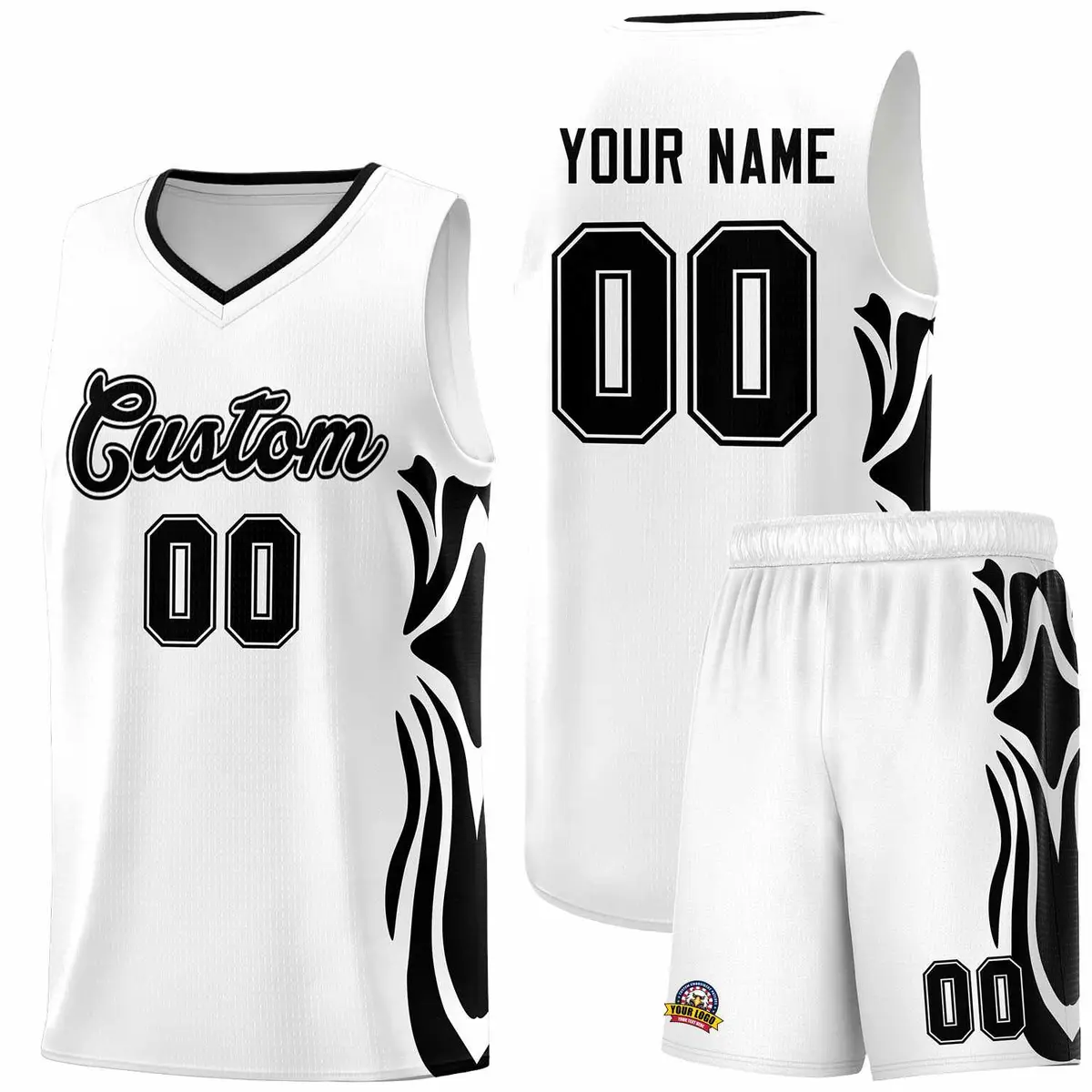 White Black-Black Graffiti Side Curve Basketball Jersey Sets