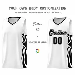 White Black-Black Graffiti Side Curve Basketball Jersey Sets 3