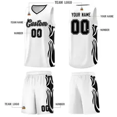 White Black-Black Graffiti Side Curve Basketball Jersey Sets 5