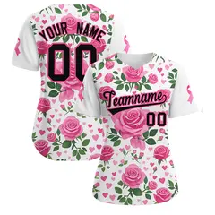 White Black Breast Cancer Awareness Pink Ribbon Baseball Jersey