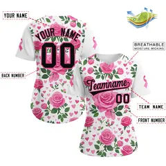 Women's White Black Breast Cancer Awareness Pink Ribbon Baseball Jersey 2