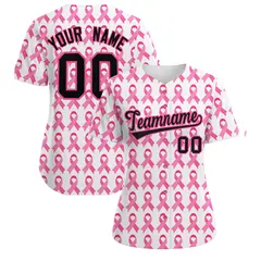 White Black Breast Cancer Awareness Pink Ribbon Baseball Jersey