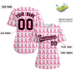 Women's White Black Breast Cancer Awareness Pink Ribbon Baseball Jersey 2