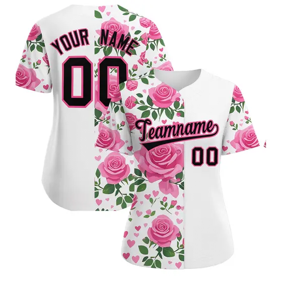 Women's White Black Breast Cancer Awareness Pink Ribbon Baseball Jersey