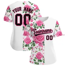 Women's White Black Breast Cancer Awareness Pink Ribbon Baseball Jersey 1