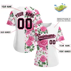 Women's White Black Breast Cancer Awareness Pink Ribbon Baseball Jersey 2
