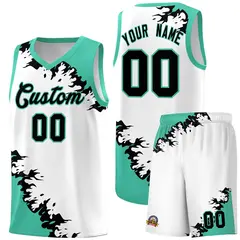 White Black-Bright Green Sparkle Pattern Basketball Kits