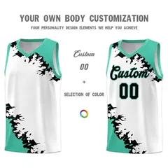 White Black-Bright Green Sparkle Pattern Basketball Kits 3