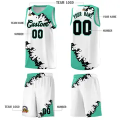 White Black-Bright Green Sparkle Pattern Basketball Kits 5
