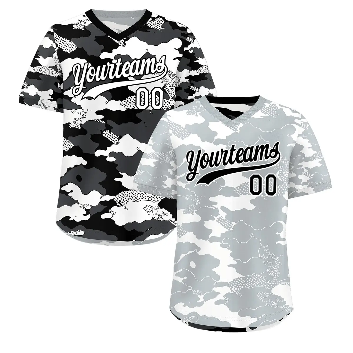 White Black Camo Reversible Pullover Baseball Jersey