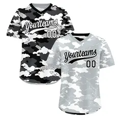 White Black Camo Reversible Pullover Baseball Jersey 1