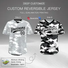 White Black Camo Reversible Pullover Baseball Jersey 2