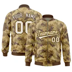 White Black Camo Varsity Full-Zip Letterman Bomber Jacket