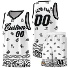 White Black Cashew Pattern Sports Basketball Jersey