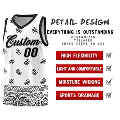 White Black Cashew Pattern Sports Basketball Jersey 2
