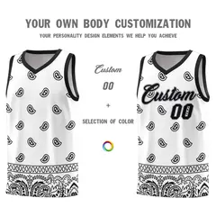 White Black Cashew Pattern Sports Basketball Jersey 3