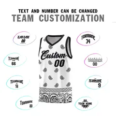 White Black Cashew Pattern Sports Basketball Jersey 4