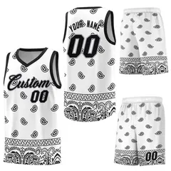 White Black Cashew Pattern Sports Basketball Jersey 6