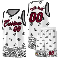 White Black Cashew Pattern Sports Basketball Jersey