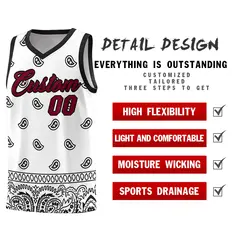 White Black Cashew Pattern Sports Basketball Jersey 2