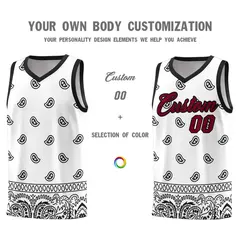 White Black Cashew Pattern Sports Basketball Jersey 3