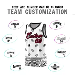White Black Cashew Pattern Sports Basketball Jersey 4