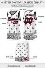 White Black Cashew Pattern Sports Basketball Jersey 5