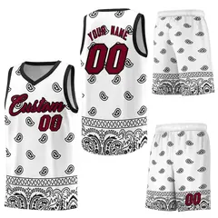 White Black Cashew Pattern Sports Basketball Jersey 6