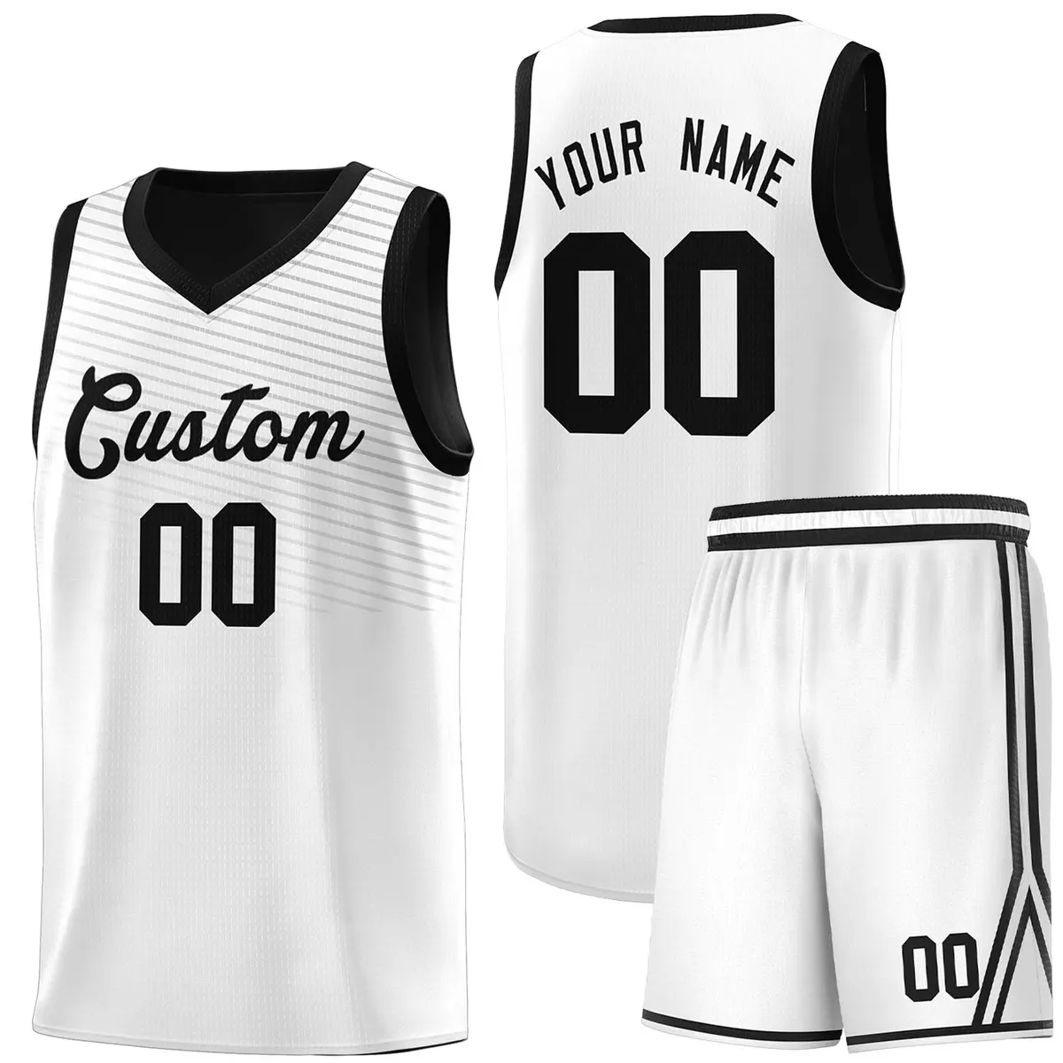 White Black Chest Slash Pattern Basketball Uniform Jersey