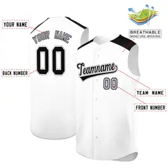 White Black Classic Authentic Sleeveless Baseball Jersey 2