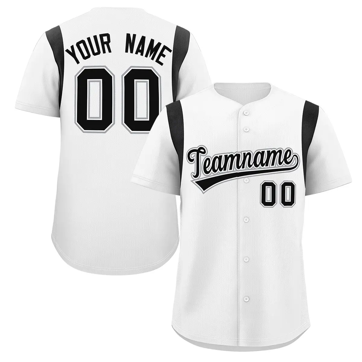 White Black Classic Full Button Baseball Jersey