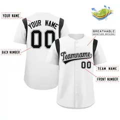 White Black Classic Full Button Baseball Jersey 2