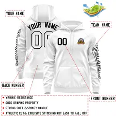 White Black Classic Full-Zip Varsity Letterman Jacket Hoodie 4