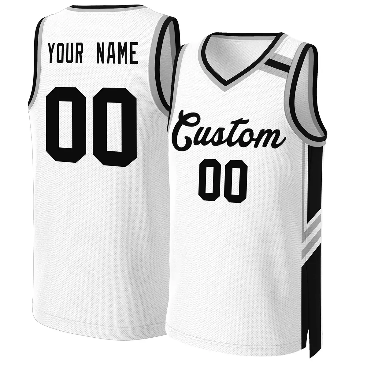 White Black Classic Mesh Basketball Jersey
