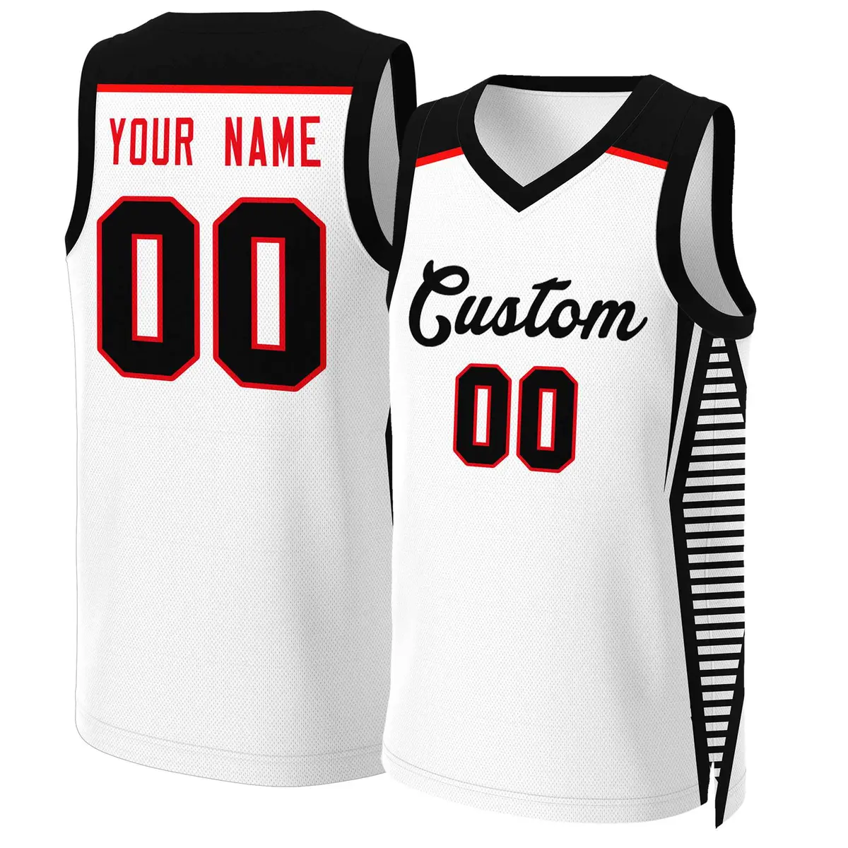 White Black Classic Mesh Basketball Jersey