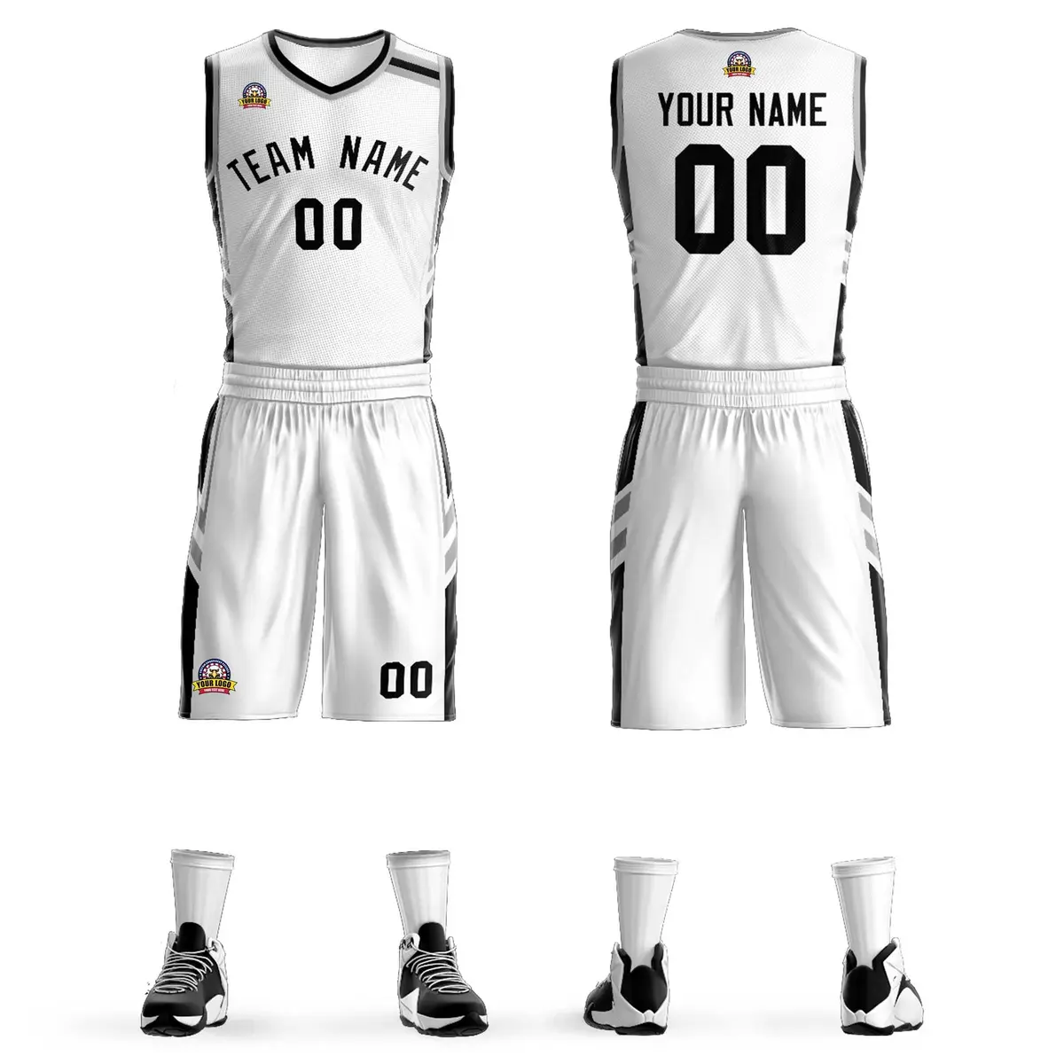 White Black Classic Mesh Basketball Jersey Sets