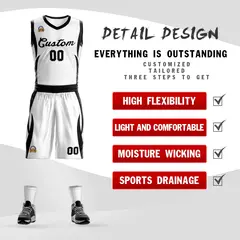 White Black Classic Mesh Basketball Jersey Sets 2