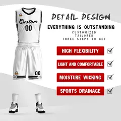 White Black Classic Mesh Basketball Jersey Sets 2