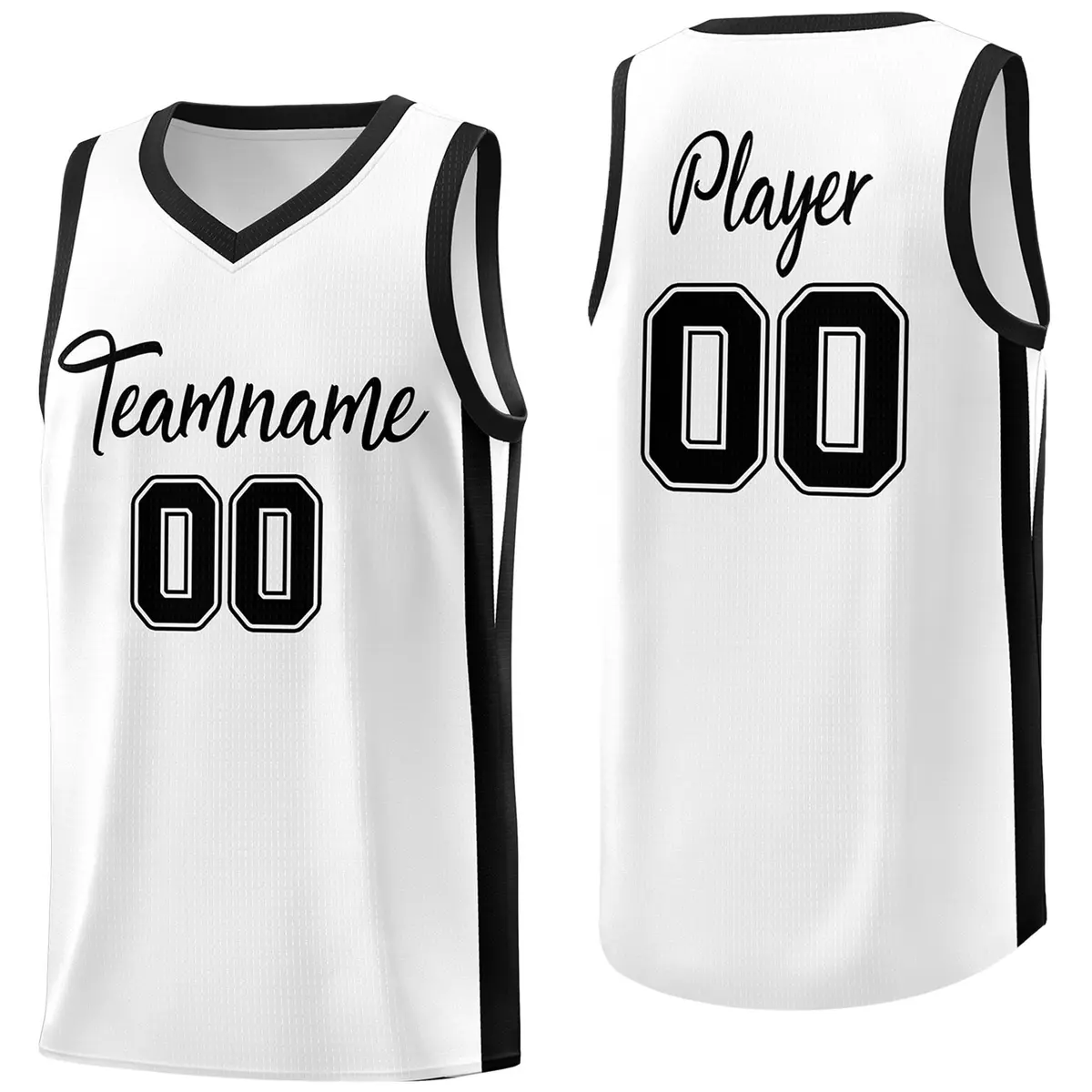 White Black Classic Mesh Sport Basketball Jersey