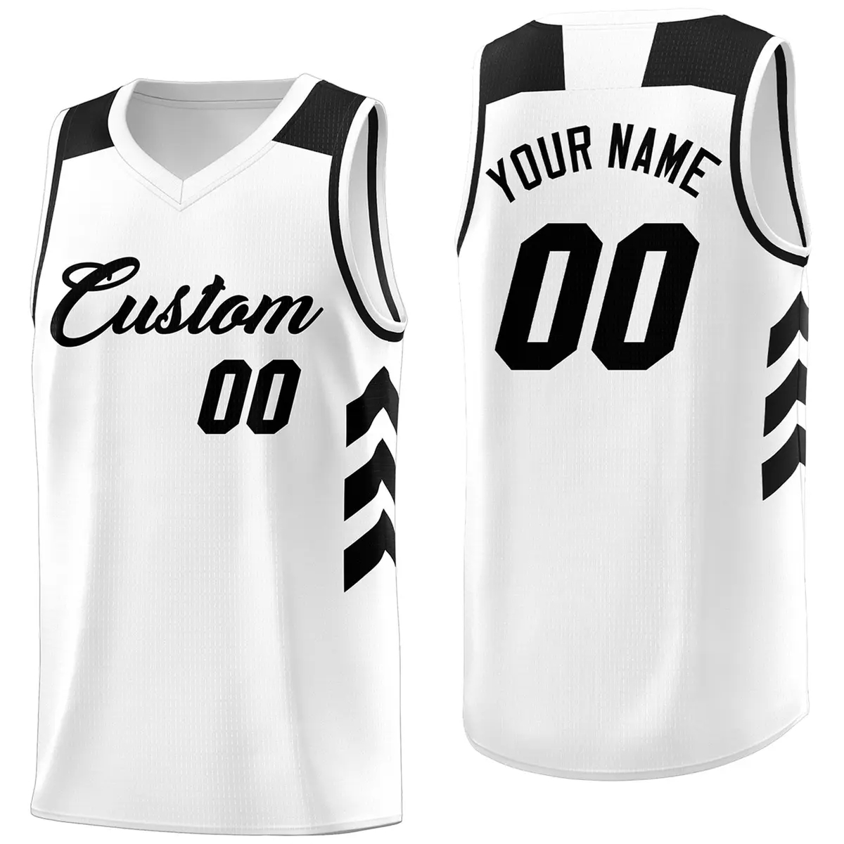 White Black Classic Mesh Sport Basketball Jersey