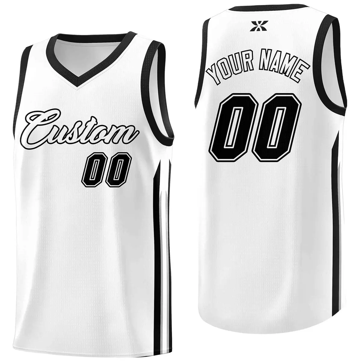 White Black Classic Mesh Sport Basketball Jersey